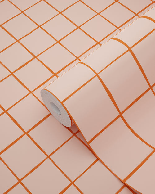 ESTAhome behang geblokt motief perzik roze - 50 x 900 cm - 131596 - vtwonen shop