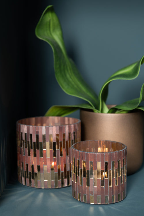 J-Line windlicht Chic - glas - bruin/goud - small - 2 stuks - vtwonen shop