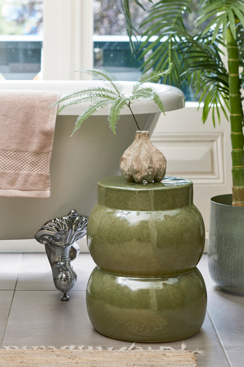 Mica Decorations  Vendi Bijzettafel - H40 x Ø35 cm - Keramiek - Donkergroen