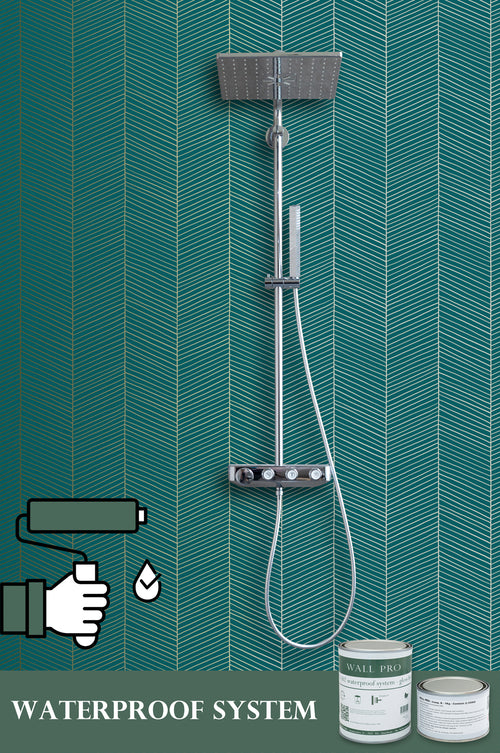 ESTAhome behang visgraat-motief smaragd groen en goud - 53 cm x 10.05 m - 139200