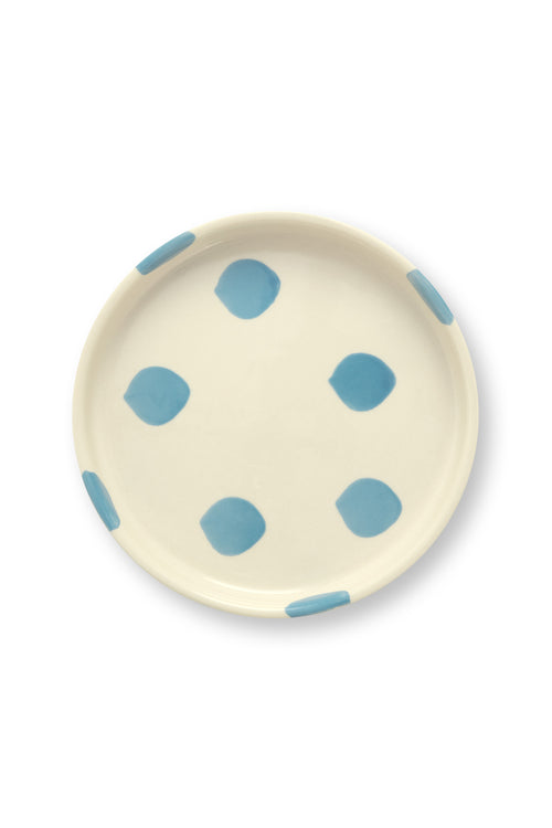 vtwonen - Gebaksbord - Stippen - Blauw - Keramiek - 13cm - Set van 4