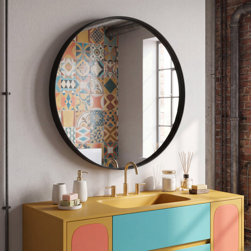 Spinder Design SENNE Badkamerspiegel rond zwart Ø80