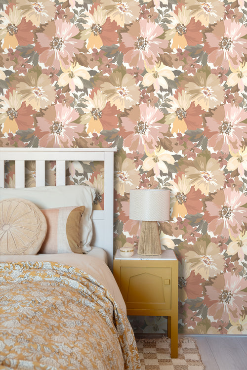 ESTAhome behang bloemen licht terracotta en terracotta roze - 50 x 900 cm - 131264 - vtwonen shop