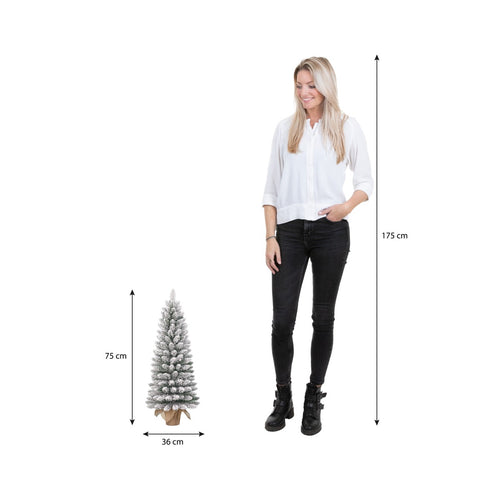 Black Box Trees Gerlos Smalle Kunstkerstboom in Jute - H75 x Ø36 cm - Groen Frosted