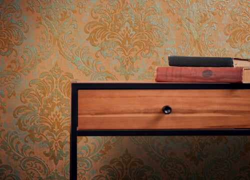 Livingwalls behang ornamenten oranje, roze, turquoise en goud - 53 cm x 10.05 m - AS-391121