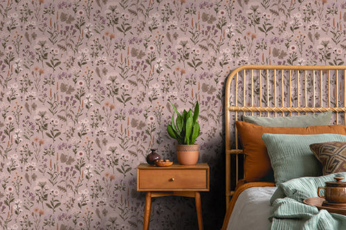 Sanders & Sanders behang veldbloemen oudroze - 50 x 900 cm - 935375
