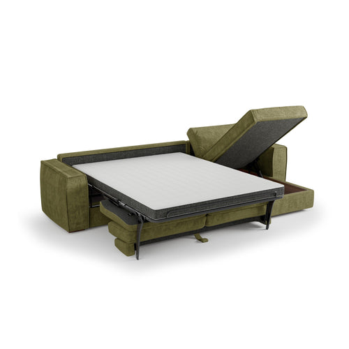Premium Interiors - Rechthoekige hoekbank MIKA - zacht aanvoelende geweven stof vintage groen 292cm