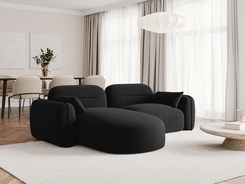 Cosmopolitan Design Modulaire hoekbank links Sydney 3-zits, flueel, zwart - 165x230x70cm