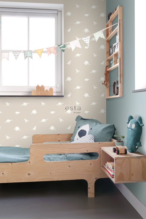 ESTAhome behang dinosaurussen beige - 53 cm x 10.05 m - 139508