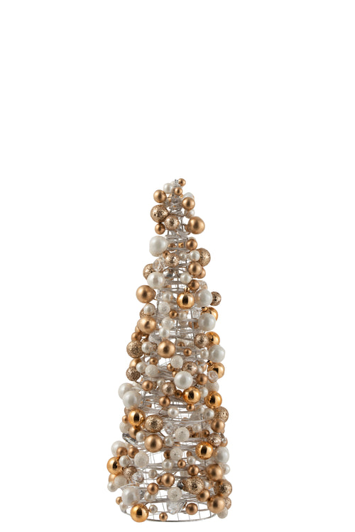 J-Line decoratie Kegel Mini kerstballen - kunststof - ecru/goud - small - vtwonen shop