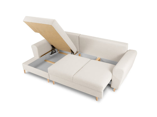 Cosmopolitan Design Uitklapbare hoekbank links met opbergdoos Kyoto 4-zits, boucle, beige - 145x241x88cm