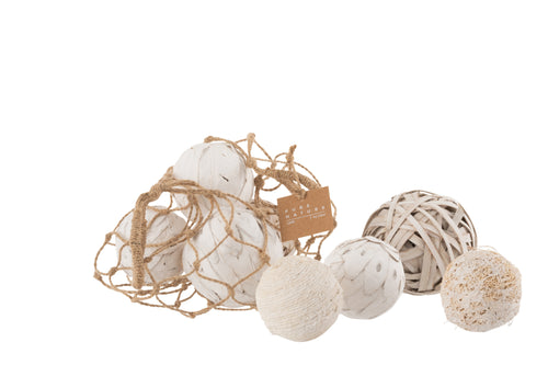 J-Line zak Ballen Gedroogde Planten - jute - wit