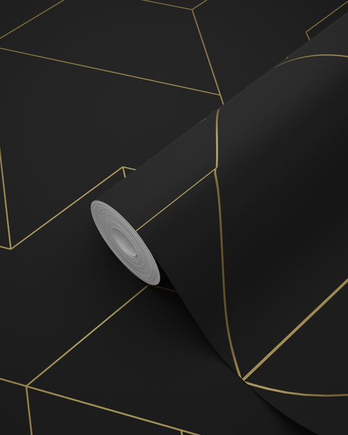 ESTAhome behang grafische lijnen zwart en goud - 50 x 900 cm - 139945