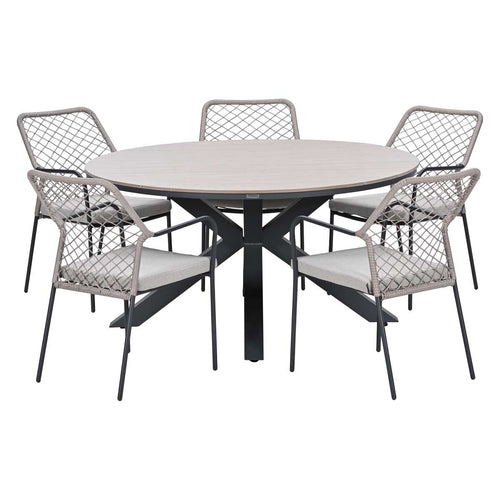 Garden Impressions Tuinset Ross 6-delig - Tulli tuintafel light teak look Ø148 cm
