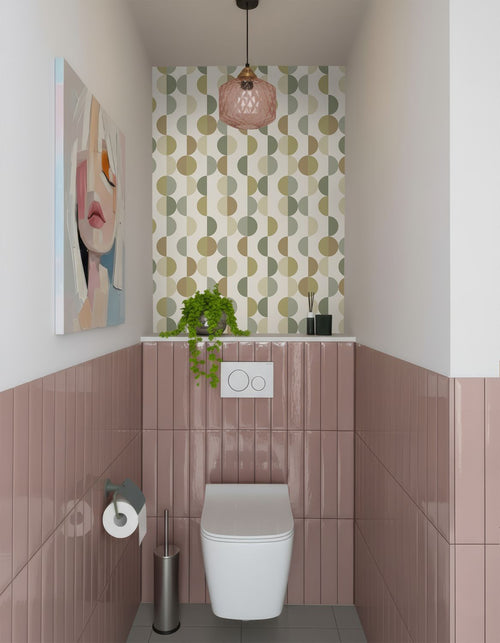 ESTAhome behang grafisch motief groen en beige - 50 x 900 cm - 131992