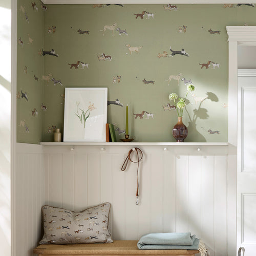 Sophie Allport Vliesbehang Kinderkamer - Doggy Daycare Mossbank Green