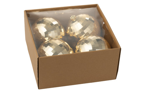 J-Line kerstbal Disco - kunststof - goud - doos van 4