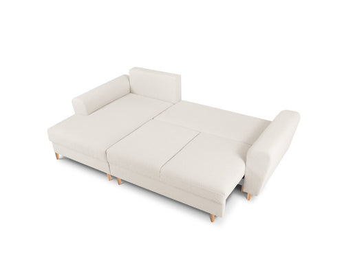 Cosmopolitan Design Uitklapbare hoekbank links met opbergdoos Kyoto 4-zits, boucle, beige - 145x241x88cm