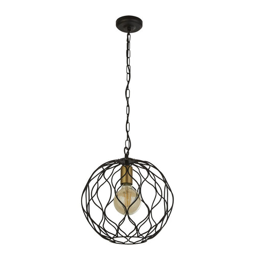Searchlight FINESSE - 1 Light Round Cage Ceiling Pendant - Zwart met gouden lamphouders