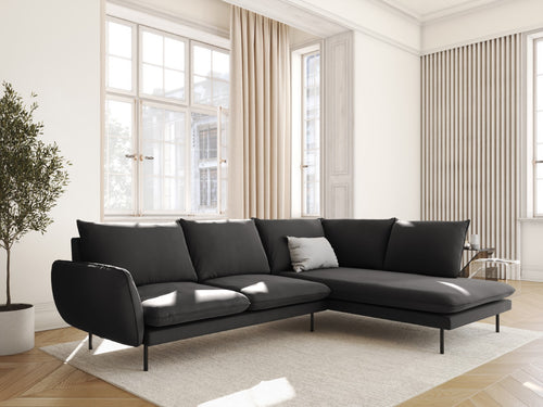 Cosmopolitan Design rechter hoekbank Vienna 6-zits, flueel, donkergrijs - 185x275x95cm