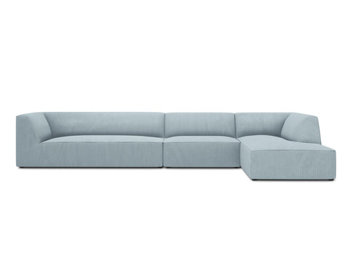 Micadoni rechter hoekbank Ruby 5-zits, ribfluwelen, lichtblauw - 180x366x69cm