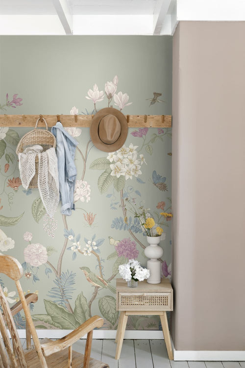 ESTAhome fotobehang bloemen vergrijsd groen - 2.5 x 2.79 m - 159686