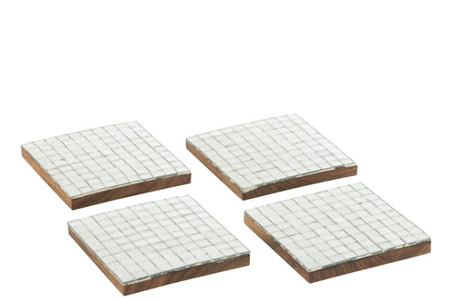 J-Line onderzetter Mozaïek - hout - zilver - doos van 4