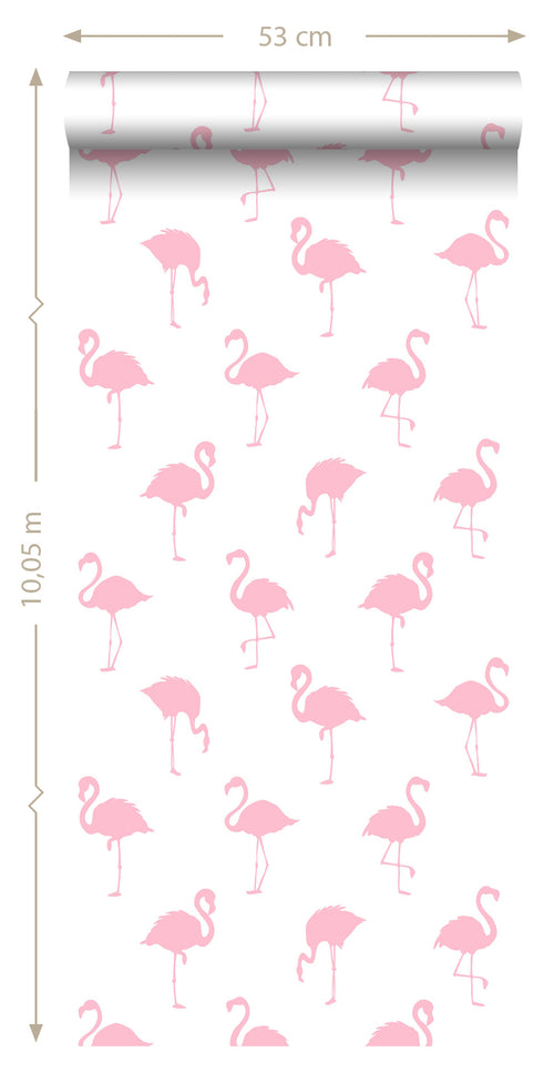 ESTAhome behang flamingo's roze en wit - 53 cm x 10.05 m - 138992