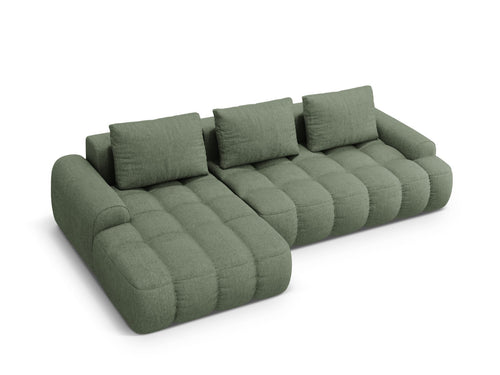 Cosmopolitan Design Uitklapbare hoekbank links met opbergdoos Linz 3-zits, structurele stof donker olijfgroen - 142x275x84cm