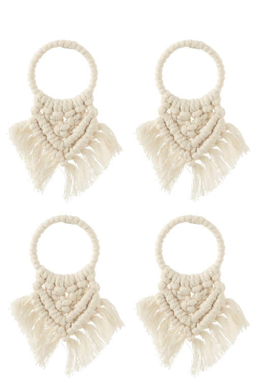 J-Line servetring Macramé - polyester - beige - 4 stuks