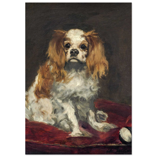 Artfulprints Poster met Lijst Edouard Manet - A King Charles Spaniel   - A4 21x29.7 cm - Bruin