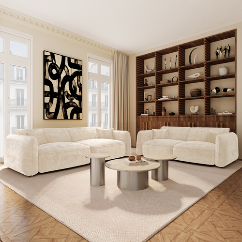 Premium Interiors - Bank LOMI - gewaafd fluweel crème 150cm
