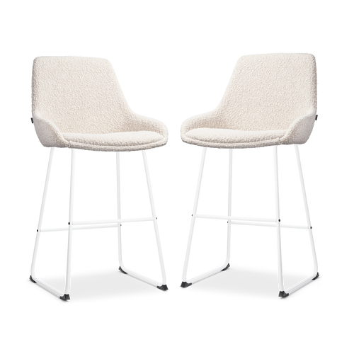 Nolon Nino-Isa Barkrukken Set van 2 - Bouclé Beige - Wit - 65 cm - vtwonen shop