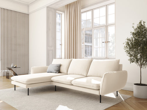 Cosmopolitan Design linker hoekbank Vienna 5-zits, flueel, lichtbeige - 170x255x95cm