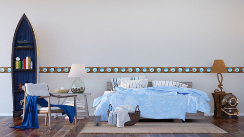 Sanders & Sanders zelfklevende behangrand zeezicht bruin en blauw - 500 x 14 cm - 600075