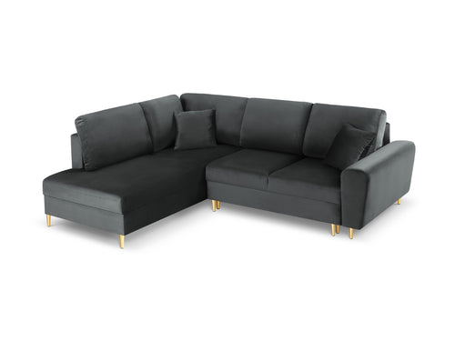 Cosmopolitan Design Uitklapbare hoekbank links met opbergdoos Kyoto 5-zits, flueel, donkergrijs - 194x243x88cm