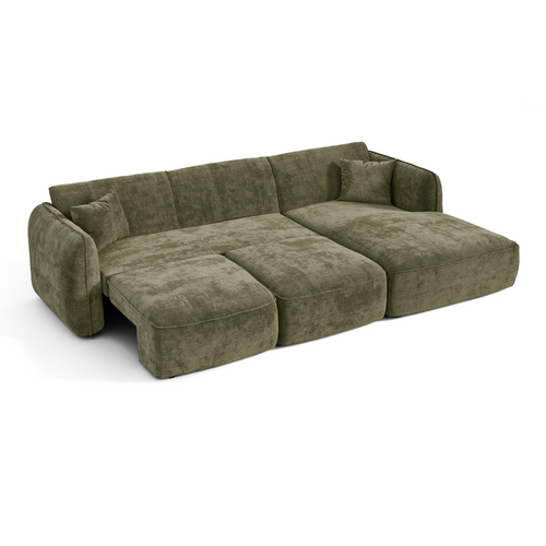 Premium Interiors - Rechthoekige hoekbank LOMI - gewaafd fluweel vintage groen 274cm