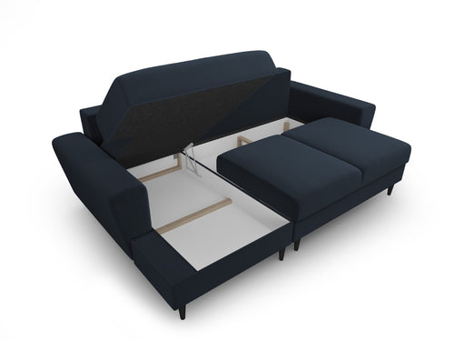 Cosmopolitan Design Uitklapbare hoekbank links met opbergdoos Kyoto 4-zits, flueel donkerblauw - 145x241x88cm