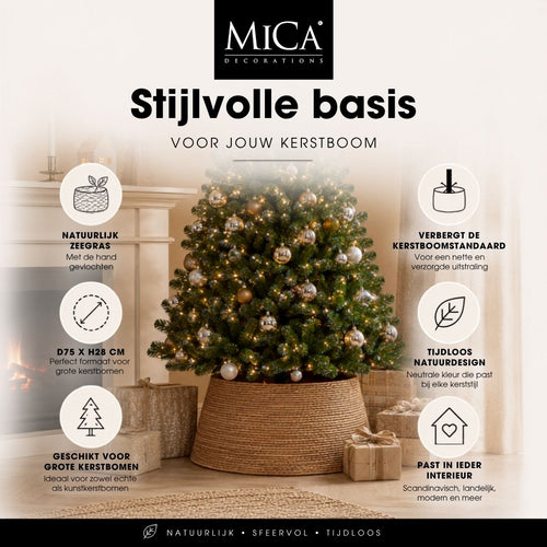 Mica Decorations Kerstboomrok H28 x D75 cm - Kerstboommand - Bruin - Gevlochten Zeegras