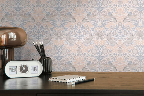 Livingwalls behang bloemen en vogels in art nouveau stijl beige, blauw en grijs - 53 cm x 10.05 m - AS-390564 - vtwonen shop