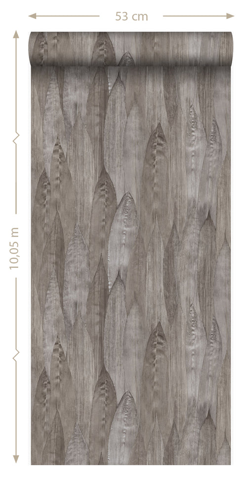 Origin Wallcoverings eco-texture vliesbehang bladeren donker taupe - 53 cm x 10,05 m - 347367 - vtwonen shop