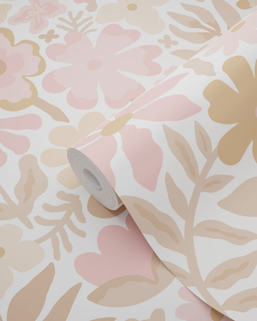 ESTAhome behang bloemetjes wit, beige en roze - 50 x 900 cm - 132288