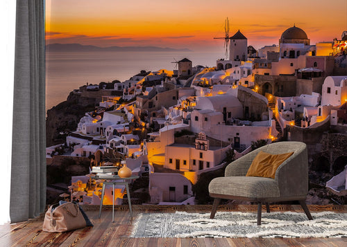 Sanders & Sanders fotobehang Santorini warm oranje, bruin en grijs - 375 x 270 cm - 601022