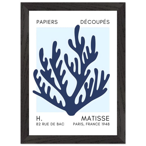 Artfulprints Poster met Lijst Matisse – Coral harmony navy blue I   - A4 21x29.7 cm - Blauw