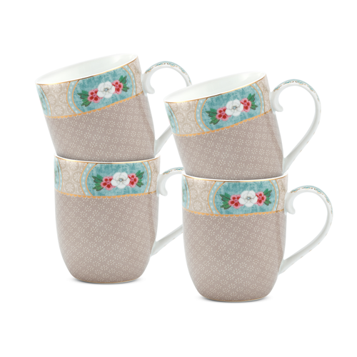 Pip Studio Blushing Birds Mokken - Servies - Set van 4 Kleine Kopjes - Khaki - 200ml - vtwonen shop