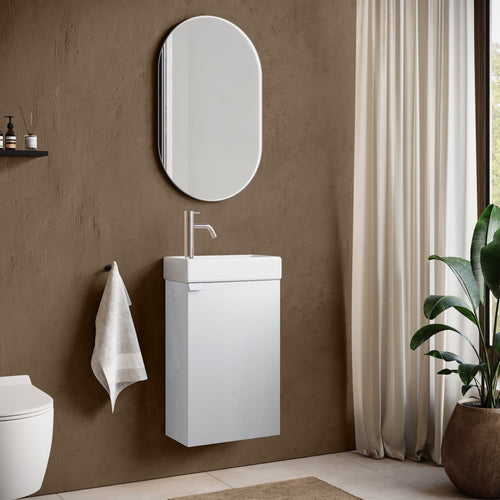 Badplaats Toiletmeubel Apollo 40 x 22 cm – Hoogglans Wit – Fonteinmeubel met Wastafel