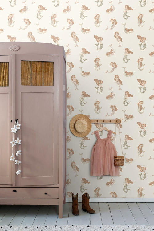 ESTAhome behang zeemeerminnen groen, oudroze en terracotta - 50 x 900 cm - 131500 - vtwonen shop