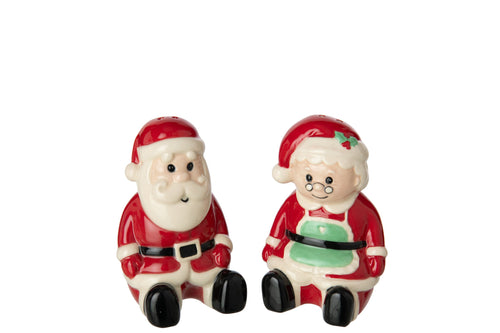 J-Line Peper-en-zoutstel kerstman - steengoed - kerstrood/wit