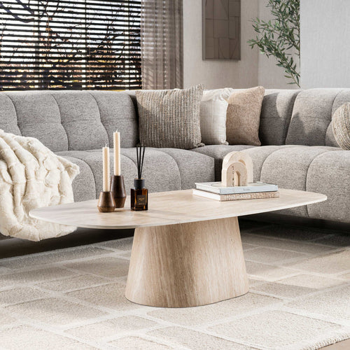 Giga Meubel Salontafel Centro Travertin – 3D Keramiek – 135x70x42 cm