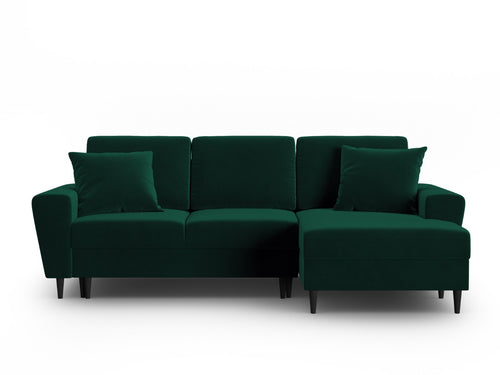 Cosmopolitan Design Converteerbare hoekbank rechts met opbergdoos Kyoto 4-zits, flueel flessengroen - 145x241x88cm